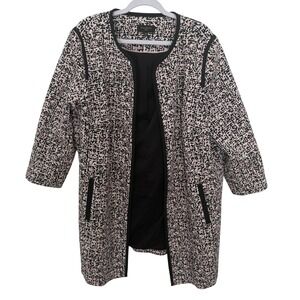 Talbots Women Open Front Jacket Coat Long Line Faux Tweed Print Pink Black 20W